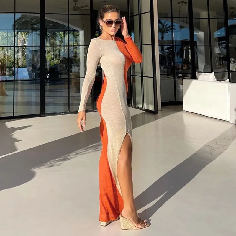 

Женское платье с длинным рукавом, облегающее вечернее платье макси в готическом стиле, Клубная одежда, одежда для улицы, осень 2021