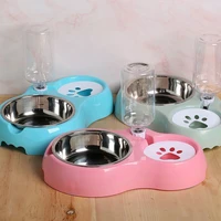 pet dog bowl automatic feeder dog cat food bowl with fountain drinking rack cat bowl small dog accessories pet supplies
