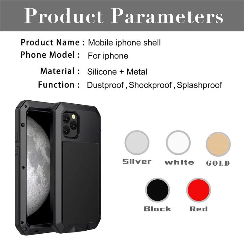 

Heavy Duty Protection Water Resist Armor Metal Aluminum Silicone Protection for iPhone 11 12 Pro XR XS Max 5 5S 6 6S 7 8 Plus X