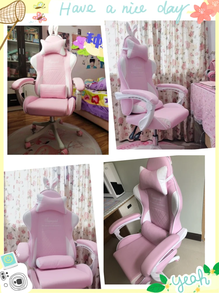 Кресло компьютерное вращающееся с подъемником милое розовое игровое для дома и