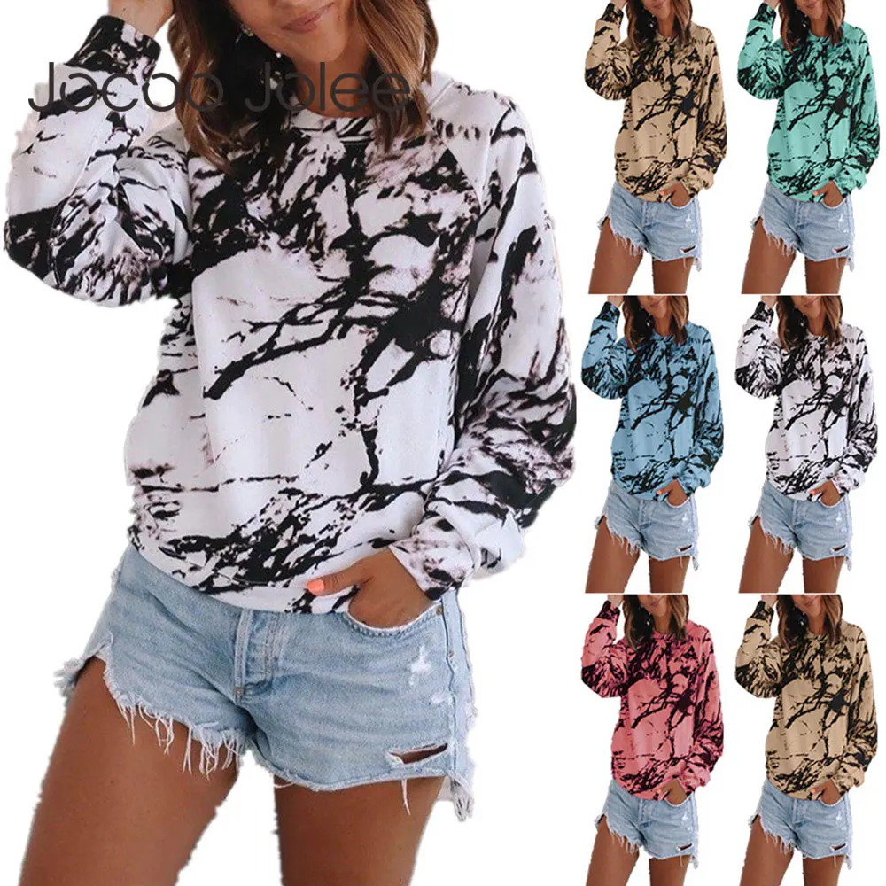

Jocoo Jolee Autumn Casual Long Sleeve Y2K Tie Dye Print Loose T Shirt Vintage Harajuku O Neck Tee Shirts Korean Oversized Tops