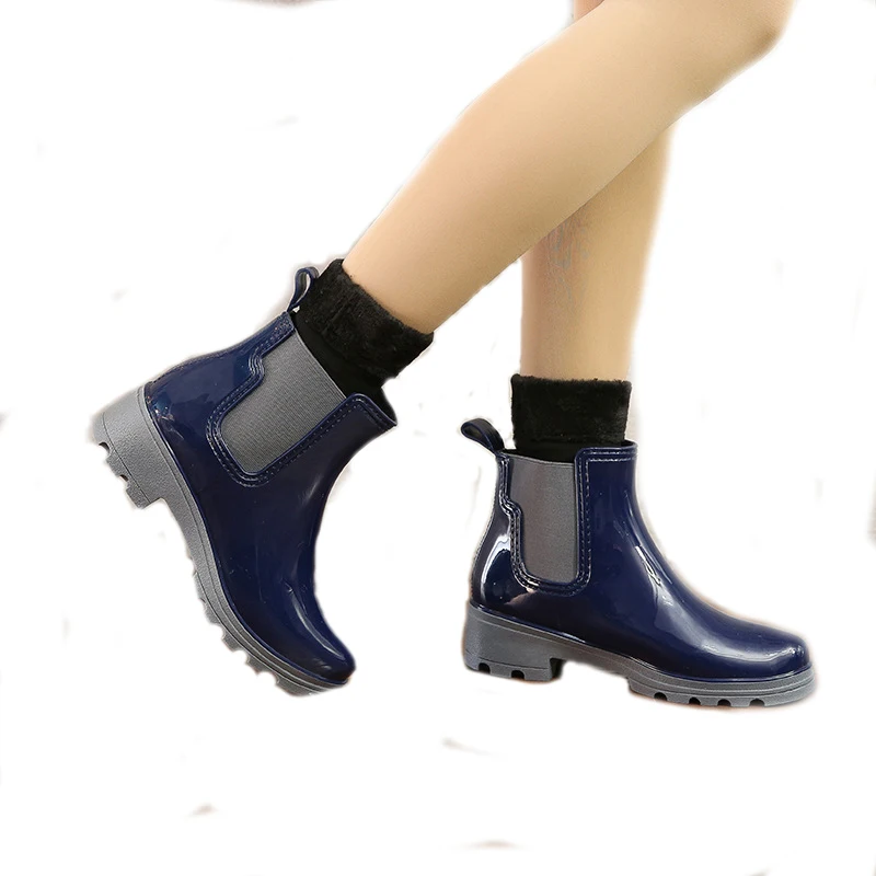 Новые резиновые сапоги теплые с пряжкой на платформе без шнуровки из ПВХ