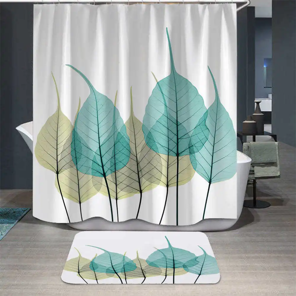 

Nordic Plant Floral Print Shower Curtain Set Home Decoration Bathroom Curtains Fabric Waterproof Polyester With Hook YL-0039