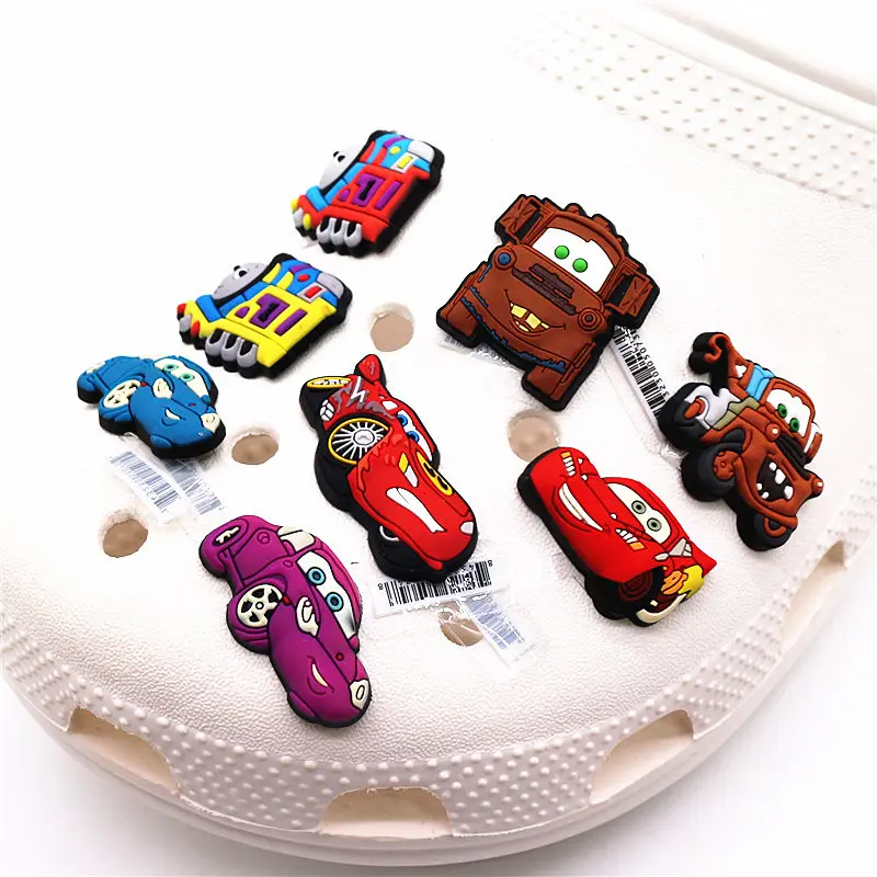 Original Cartoon Cars Shoe Accessories Charms Cute Truck Train PVC Beach Shoe Buckle Decoration for JIBZ Kids X-mas Party Gifts