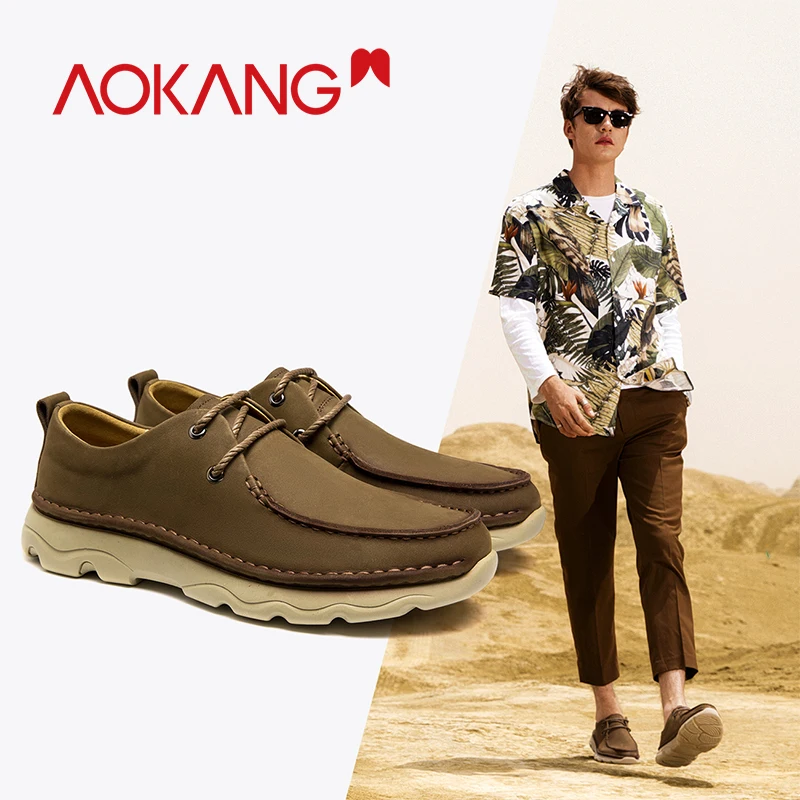 AOKANG 2019 Autumn Casual Shoes Men Oxfords Breathable Loafers Genuine Leather Fashion Lace Up Moccasins | Обувь