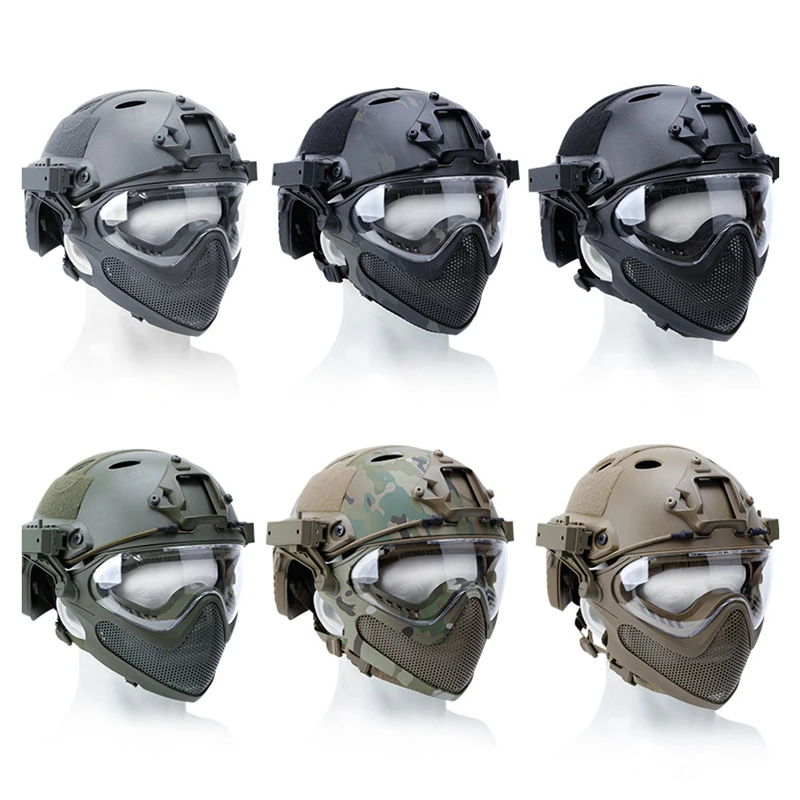 

Tactical Airsoft Mask Matching Helmet with Steel Mesh + Goggles Airsoft Paintball CS Game Full Face Eye Protection Helmets