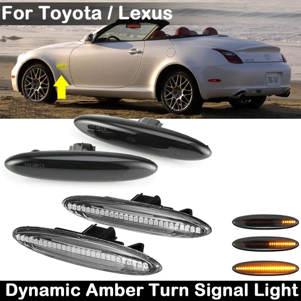 

2Pcs For Toyota Highlander Soarer Kluger For Lexus IS250 IS350 SC430 E350 LED Side Marker Lamp Dynamic Amber Turn Signal Light