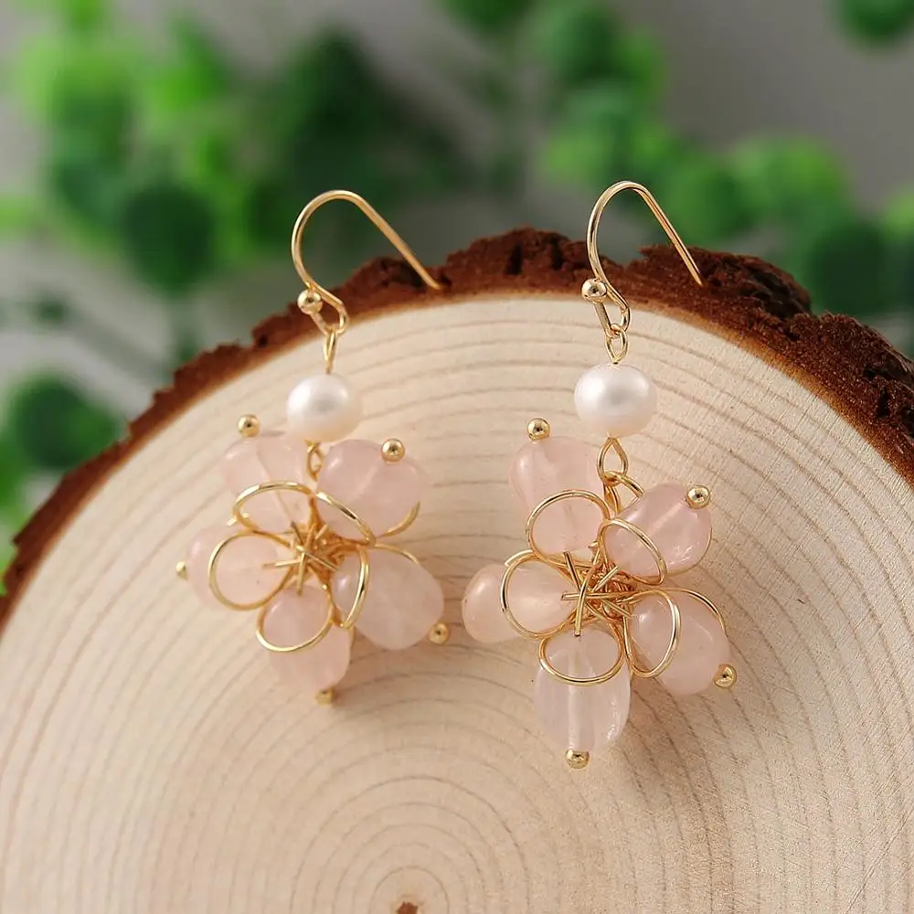 Женские серьги подвески с натуральным камнем и жемчугом|Серьги-подвески| |