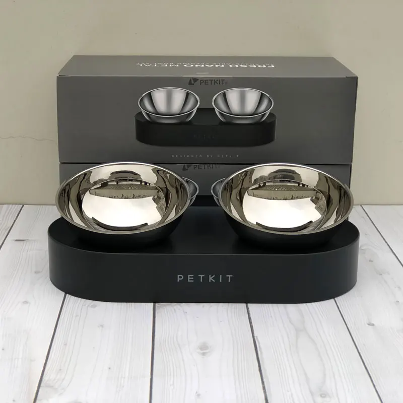 

New Stainless Steel Double Bowls Fresh Nano 15 Adjustable Pet Cat Food Bowl For Pets Feeding
