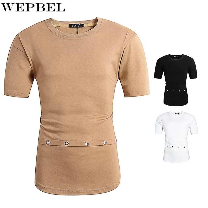 

WEPBEL Men Summer Fashion Irregular Slim Fit Shirt Top Male Solid Color Short Sleeve O Neck T-shirt
