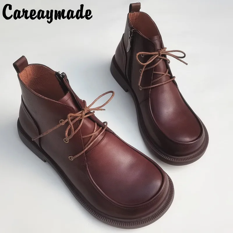 Careaymade-Genuine Leather Men's big head shoes wide version tooling business leisure original single ankle half short boots