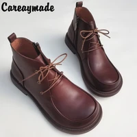 careaymade genuine leather mens big head shoes wide version tooling business leisure original single ankle half short boots