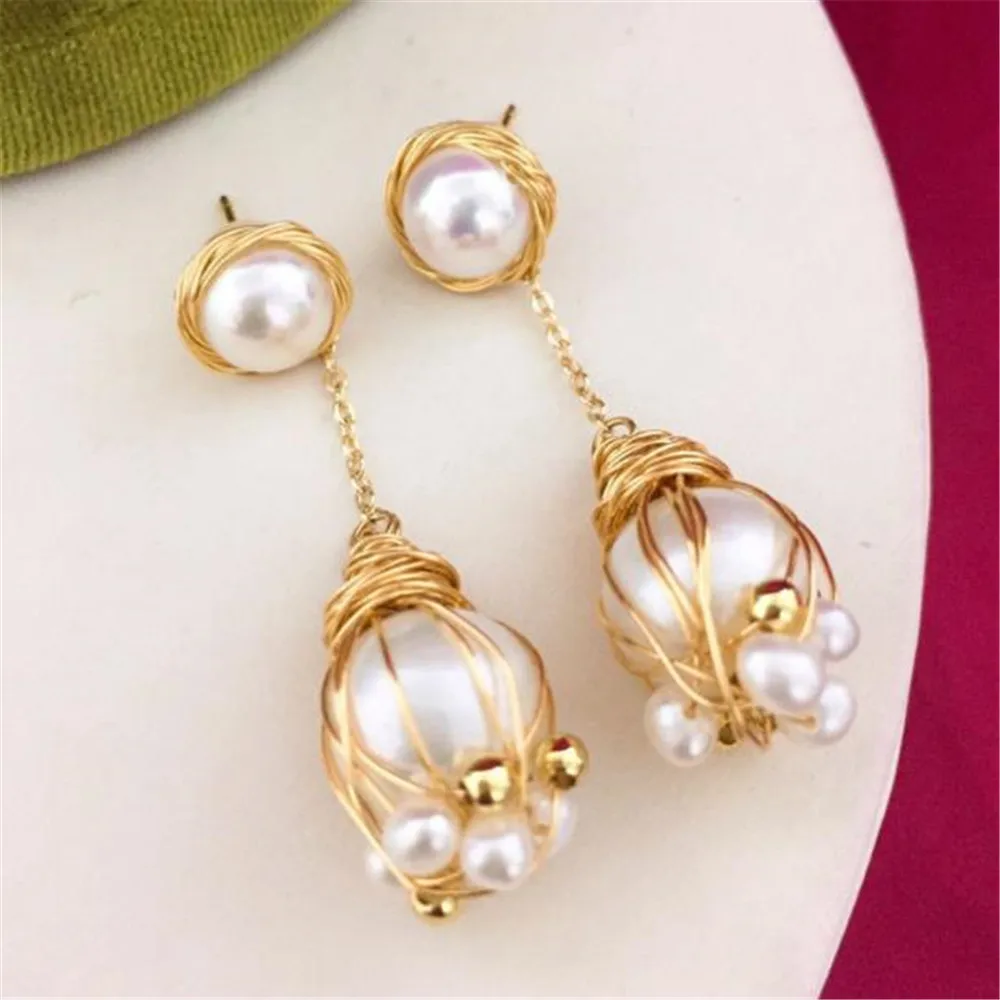 

YKNRBPH New Handmade Natural FreshWater Pearl Drop Earrings14K gold wrapped Weddings Earrings For Women's