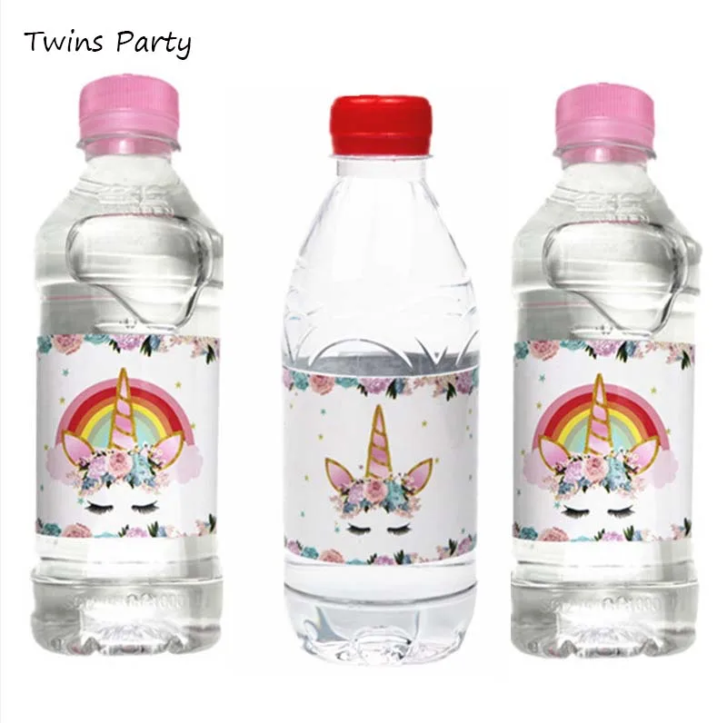 Близнецы вечерние 12 шт. DIY Единорог бутылки воды наклейки декор для вечеринки в