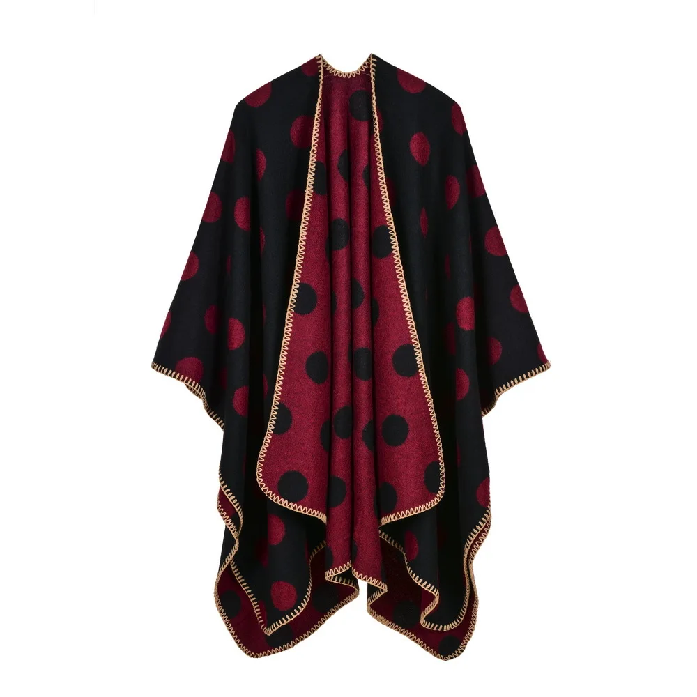 

New Style Long Women Scarfs Thickened Split Autumn and Winter Ladies Ponchos Office Lady Shawls Conditioning Large Dot Cloak