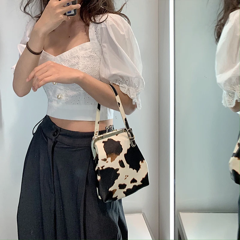 

Женская сумка через плечо, маленькая, винтажная, с рисунком молочной коровы, универсальная, мини-сумка-мессенджер