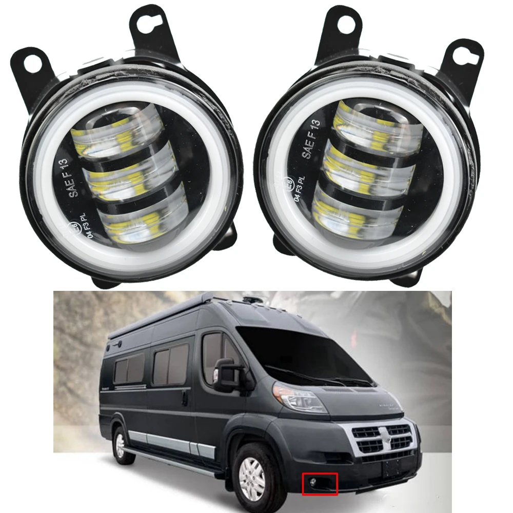 

2x Car Front Bumper LED Fog Light Assembly Angel Eye Daytime Running Light DRL H11 For Dodge Journey Promaster 1500 2500 3500