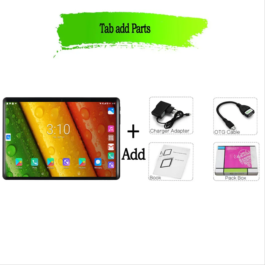Tab add Parts 10,1 дюймов ПК планшет Android 9,0 2G 3G 4G LTE Сотовый Телефон Вызов десять ядер 8 ГБ+ 128 Гб Две sim-карты Wi-Fi Bluetooth 4,0 ips 2.5D - Комплект: Tab add Parts