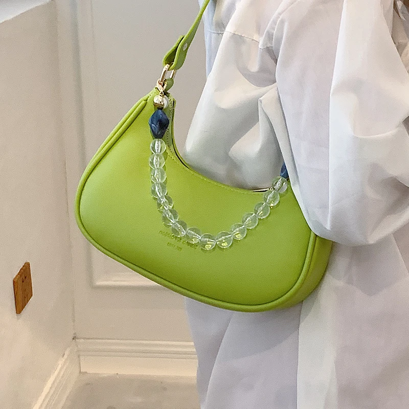 

Women Simple Small Shoulder Bags Pure Color Designer Messenger Bag Female Pearl Tote Hobo Bags Luxury Soft Leather Handbags 2021