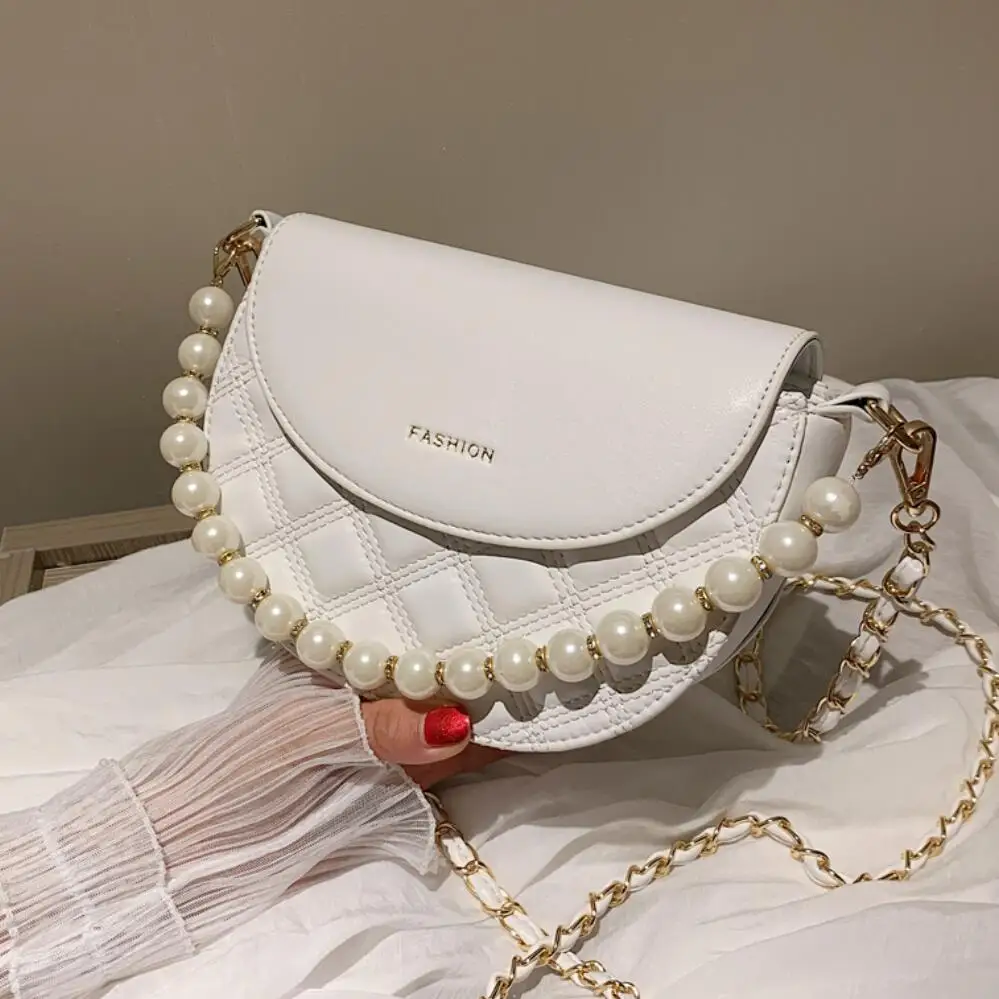 

Pearl Tote Small Saddle Bag 2020 fashion new high quality PU leather Women's Designer Handbag Chain Shoulder Messenger Bag