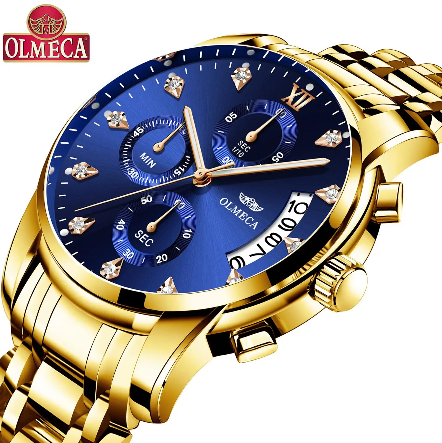Мужские кварцевые наручные часы OLMECA деловые мужские золотые Роскошные из