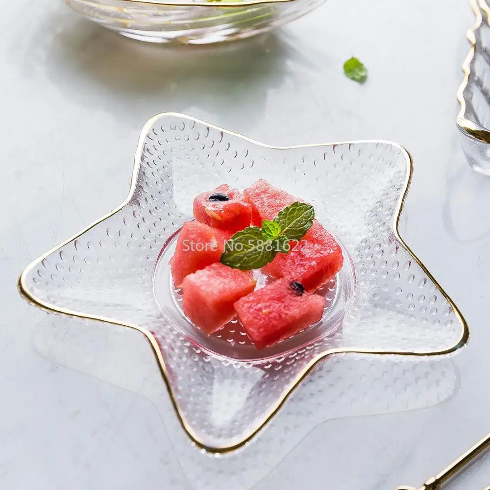 Transparent Glass Salad Bowl Stars Conch Dessert Snack Rice Fruit Vegetable Gold-Edged Kitchen Tableware | Дом и сад