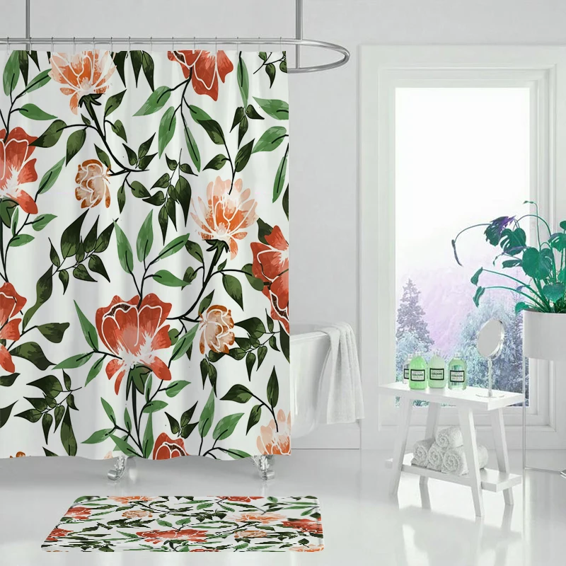 Набор штор для душа цветочный сад лист зеленый тропический завод занавеска