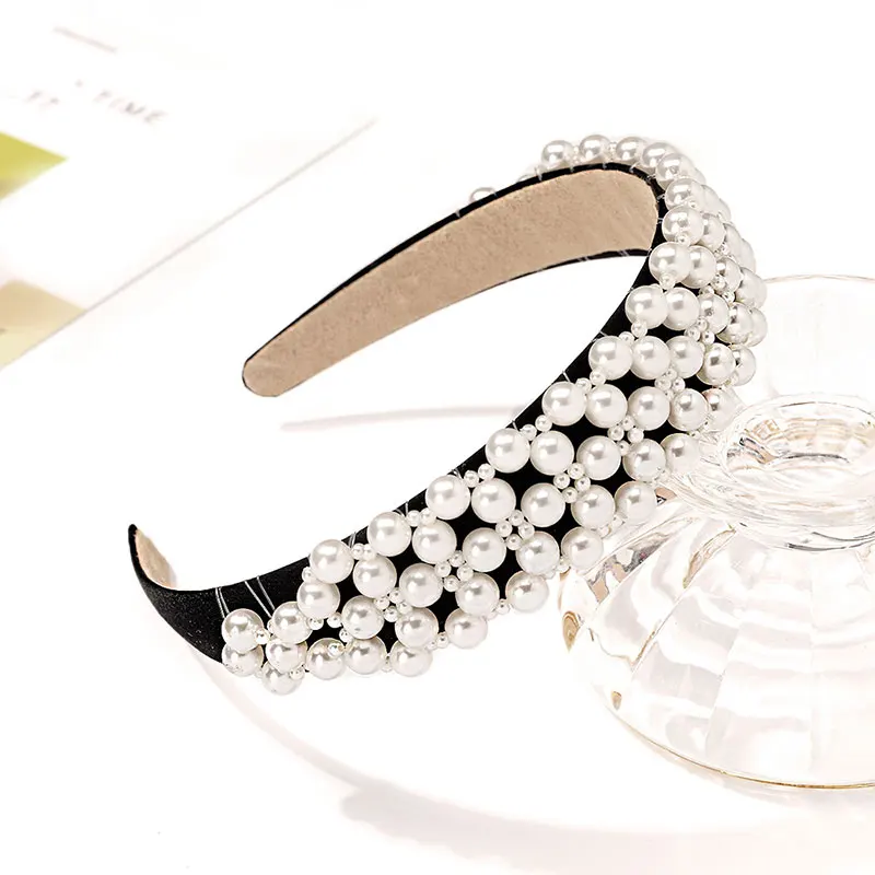 

Handmade Imitation Pearl Hairband Women Elegant White Full Pearl Beads Headband Bridal Crown Hair Hoop Hair Accessories Wedding