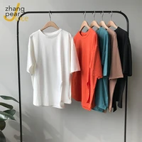 women summer t shirts solid multi colors loose bottoming short sleeve split tops tee casual t shirts
