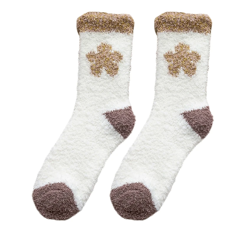 

10 Pairs Women Men Winter Coral Velvet Fuzzy Slipper Socks Sweet Floral Jacquard Thicken Warm Hip Hop Home Floor Sleeping Hosier