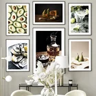 Картина на холсте, постеры и принты в скандинавском стиле, лимон, авокадо, груша, ламбрекен, вино, теплое настенное искусство, картины для гостиной, домашний декор