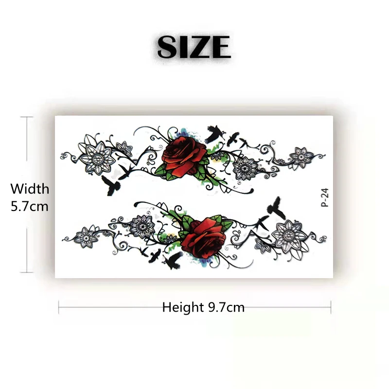 Wolf Tattoo Stickers Waterproof Temporary Tattoo Women's Chest Art Flash Red Floral Tattoos and Body Painting One-Time Tattoos