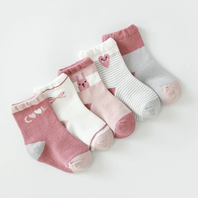 

5 Pairs/Lot High Quality Baby Girls Socks Children Spring Autumn Korean Cute Cartoon Animal Combed Cotton Kids Socks