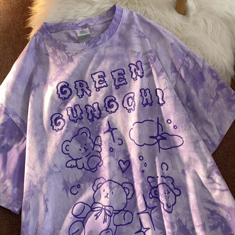 

Футболка женская оверсайз с коротким рукавом, с рисунком, в стиле Харадзюку, мультяшный принт, повседневный Топ