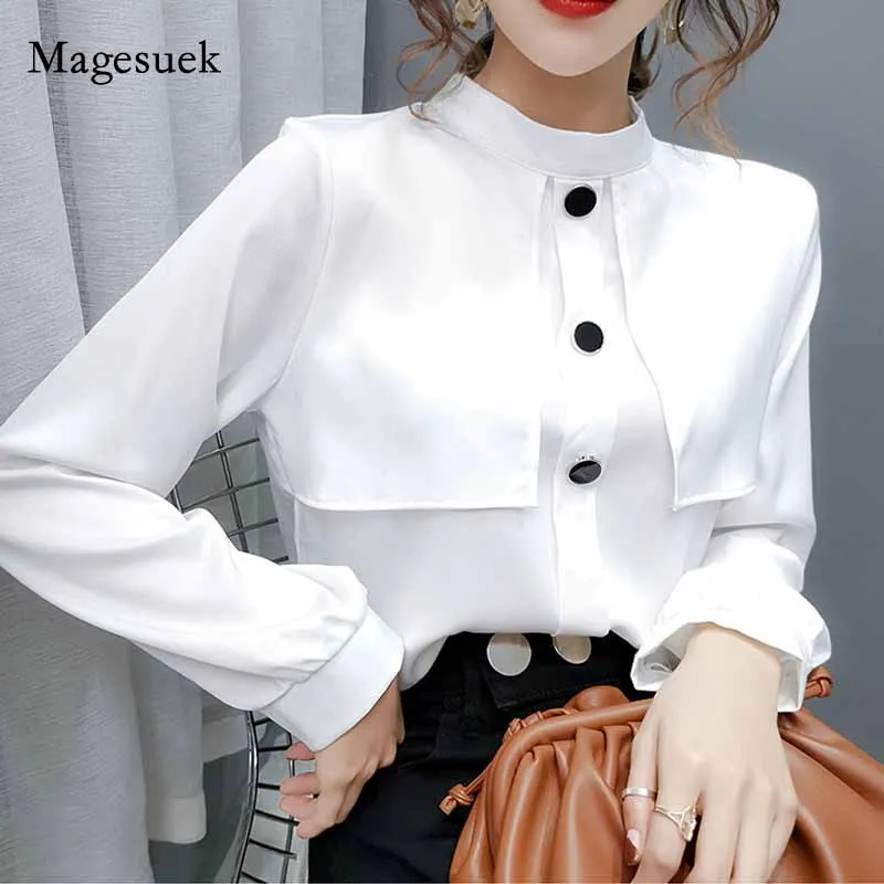 

Korean Style Loose Women Tops 2020 Autumn Chic Blouse All-Match Long Sleeve Casual Patchwork Elegant Shirts Blusas Mujer 10815
