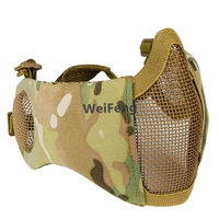 new tactical steel wire mesh mask half face low carbon ear protection foldable airsoft military paintball cs hunting mask