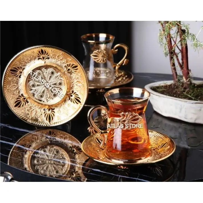 

Турецкий чай с золотым узором, 6 индивидуальный чайный сервиз, 18 предметов