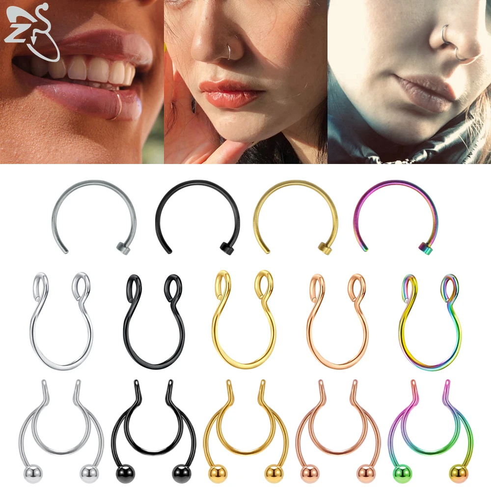 

ZS 4-6pcs/lot 8mm Stainless Steel Fake Nose Ring 6 Color No-Pierced Clip Lip Piercings Lot 20g Fake Hoop Septum Piercing Jewelry