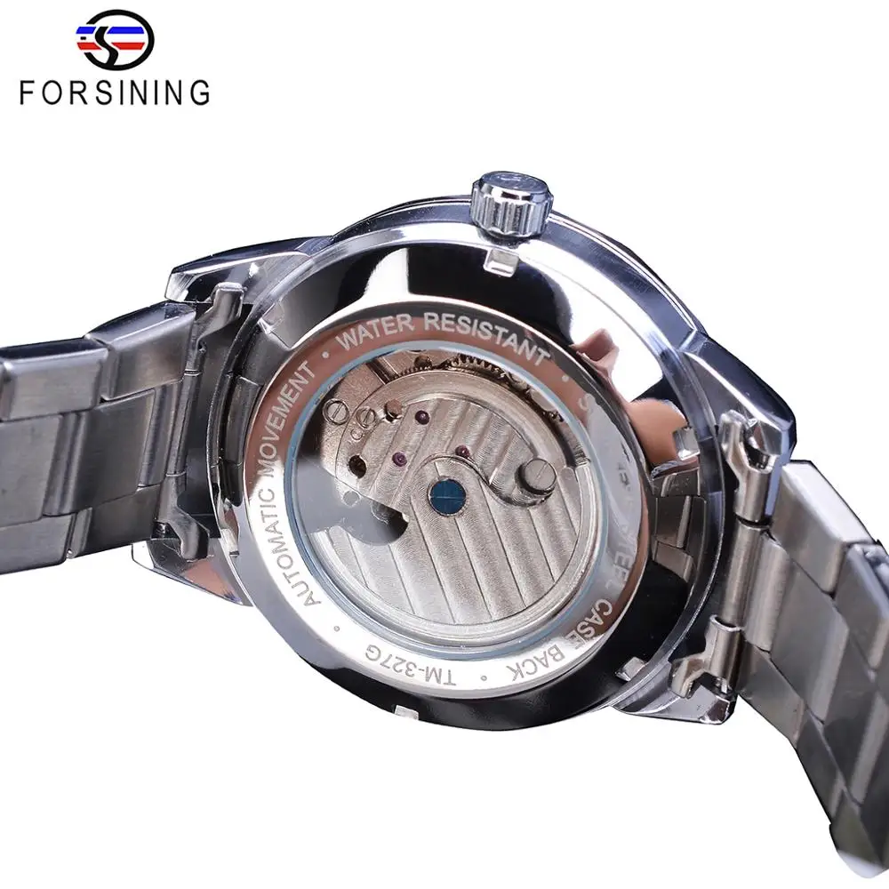 Forsining классические мужские Tourbillon механические часы модный бренд черный Moonphase бизнес стальной ремешок автоматические часы Reloj Hombre