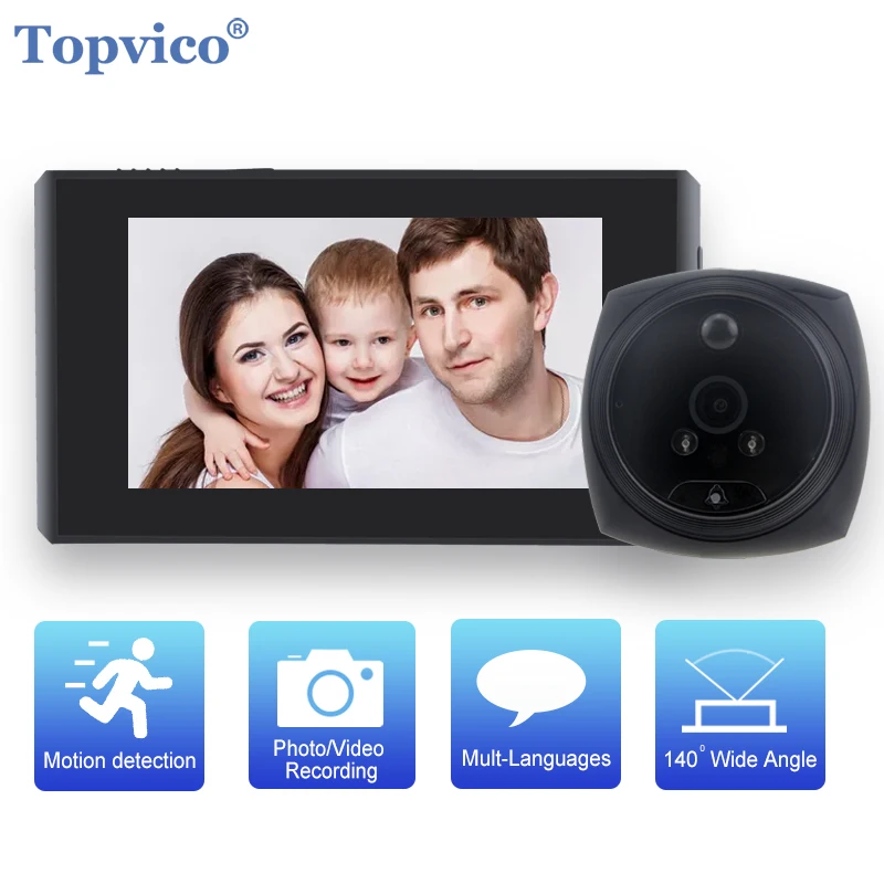 

Видеодомофон Topvico с дверным звонком и камерой с датчиком движения, 4,3 дюйма