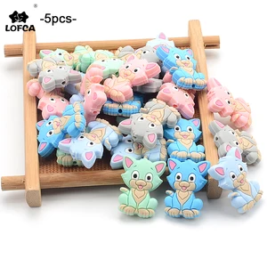 5 шт., силиконовые бусины для прорезывания зубов, в виде кошек