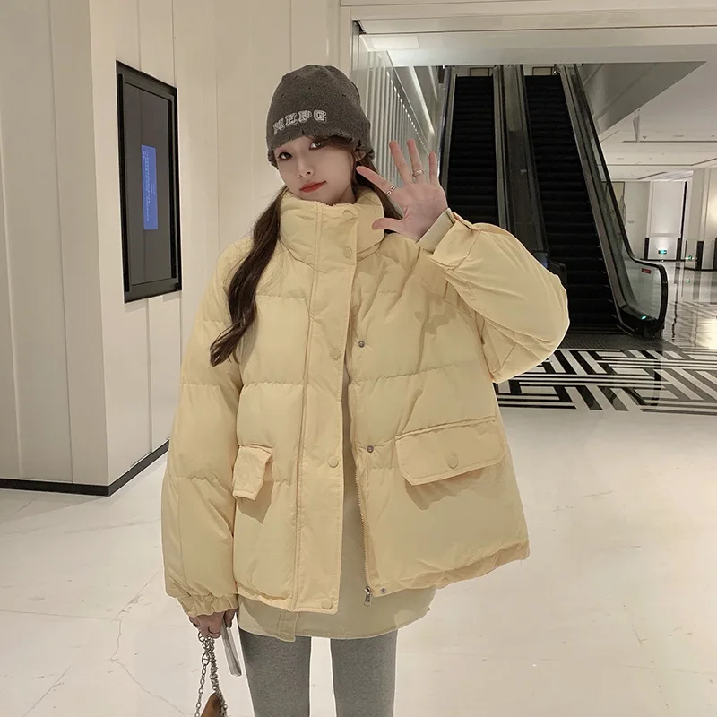 

2021 Winter New Thickened Warm Loose Solid Color Cotton Coat High Neck Versatile Thin Bread Suit Women