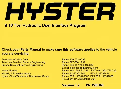 Hyster 8-16 тонн гидравлическая программа пользовательского интерфейса v4.2 |