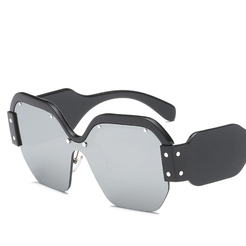 6-Black-QuickSilver Сексуальные негабаритные солнцезащитные очки без оправы для женщин, винтажные, красные, розовые, роскошные брендовые солнцезащитные очки для женщин, с заклепками, большая оправа, мужские оттенки - Цвет линз: 6-Black-QuickSilver