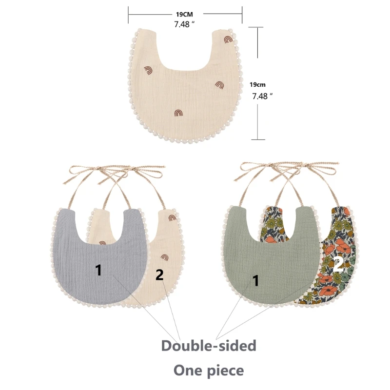 Babero para beb&eacute;s estampado de doble cara, Color s&oacute;lido, algod&oacute;n, borla, Saliva, toalla, absorbente, para reci&eacute;n nacidos, art&iacute;culo de alimentaci&oacute;n de beb&eacute;, 1 ud.-3