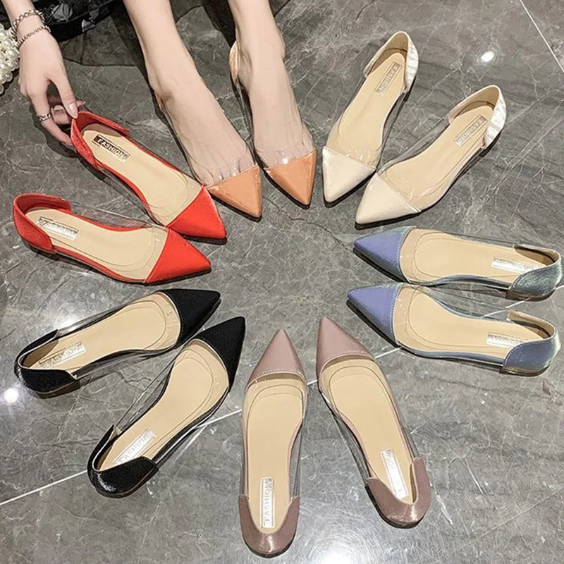 

Plus Size 2021 Spring Summer Women Flats Transparent Slip on Flat Shoes Woman Ballet Flats Candy Color Jelly zapatos mujer 8922N