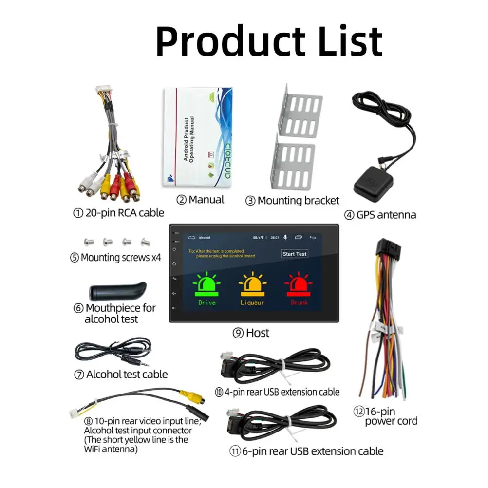 

2021 Newest Car Radio GPS Bluetooth 4.0 Car Navigation with Alcohol Testing 7'' Touch screen WIFI FM auto audio player stereo