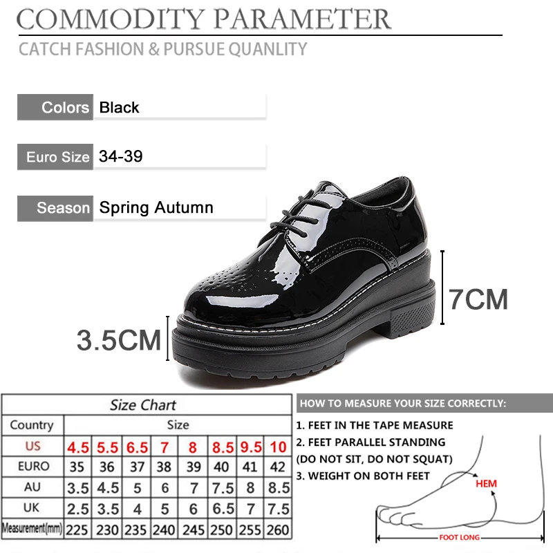 

BYQDY 2021 Spring Autumn Square Heels Pumps Lace-up Fashion Patent Leather Platform Shoes Round Toe Basic Footwear Size 34-39