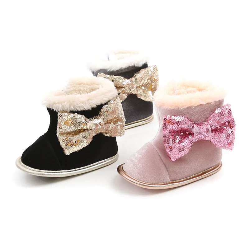 1Newborn Baby Girl Shoes Set 0-18M Infants Sequin Bow Princess Boots Headwear Headband Photography Props |
