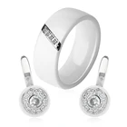 Комплект из керамических колец шириной 8 мм с блестящими кристаллами и круглыми милыми необычными серьгами, ювелирные изделия для женщин, свадебные подарки, тренд 2021